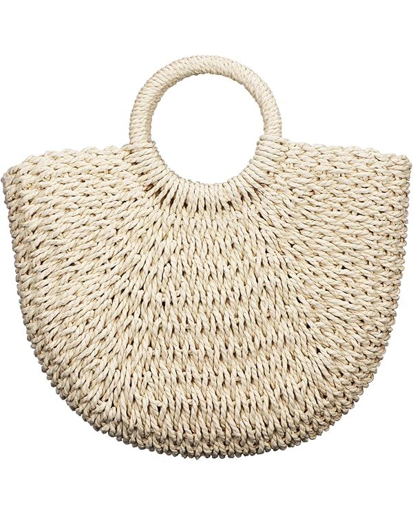 Straw Tote Bag Summer Beach Bag Handmade Straw Rattan Woven Handbag for Women Travel | Amazon (US)