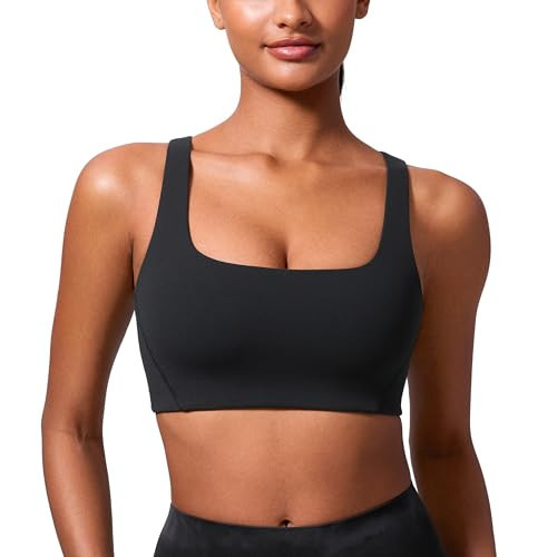 CRZ YOGA Butterlift Double Lined Square Neck Sports Bras for Women - Wireless V-Shaped Racerback Workout Yoga Top Non Padded Black X-Large | Amazon (US)