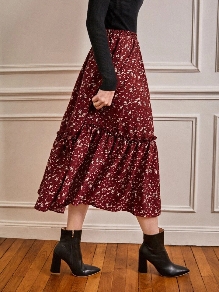 SHEIN Frenchy Ditsy Floral Frill A-line Skirt | SHEIN