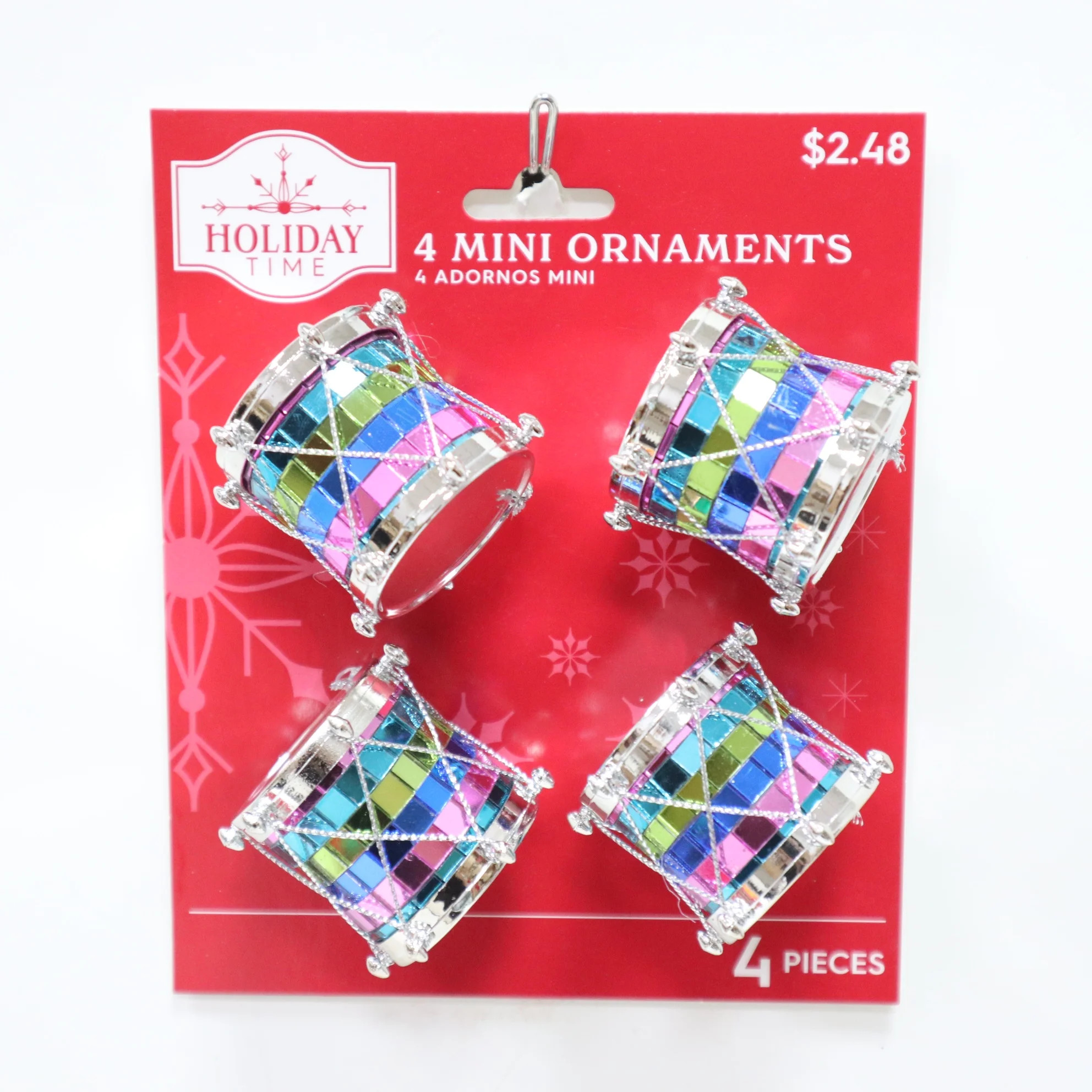 Mirror Drum Mini Christmas Ornament, Multicolor, 1.5 in, 4 Count, by Holiday Time - Walmart.com | Walmart (US)
