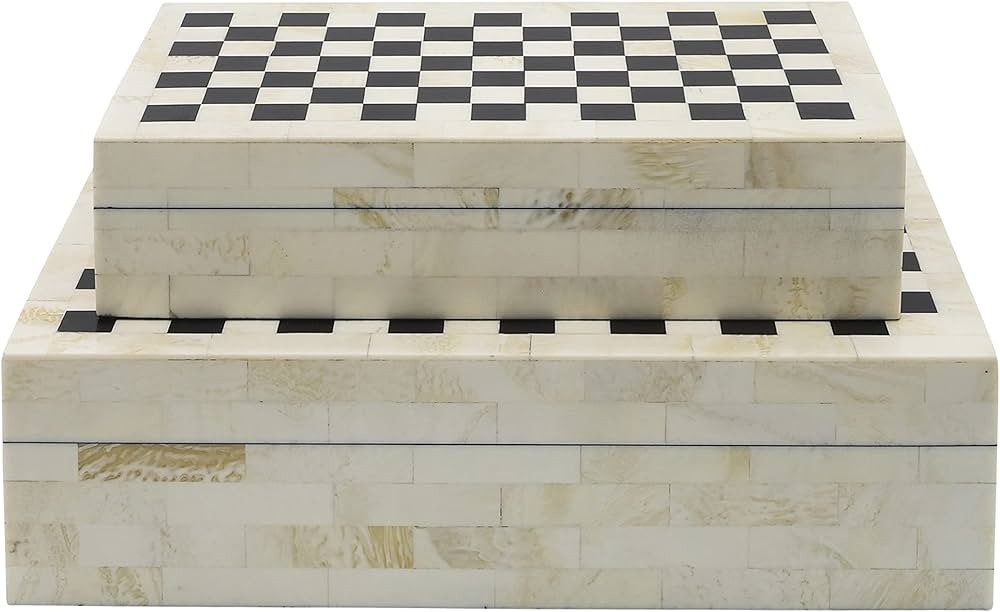 Sagebrook Home Decorative Storage Boxes Set – Checkered Design, Resin & Wood Keepsake Boxes –... | Amazon (US)