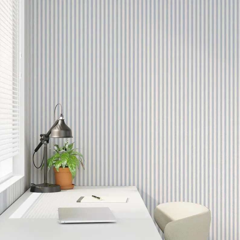 Blue Ticking Stripe Removable Wallpaper - Coastal Cottage Style | Etsy (Global)