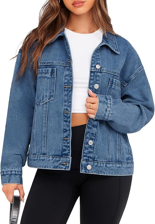 Glamaker Womens Oversized Jean Jacket Casual Long Sleeve Button Down Denim Jacket Fall Coat | Amazon (US)