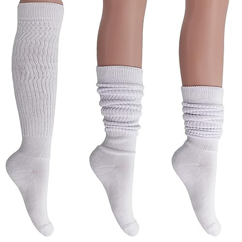 AWS/American Made Slouch Socks Cotton Scrunch Knee High Extra Long and Heavy Socks (White, 1) | Amazon (US)