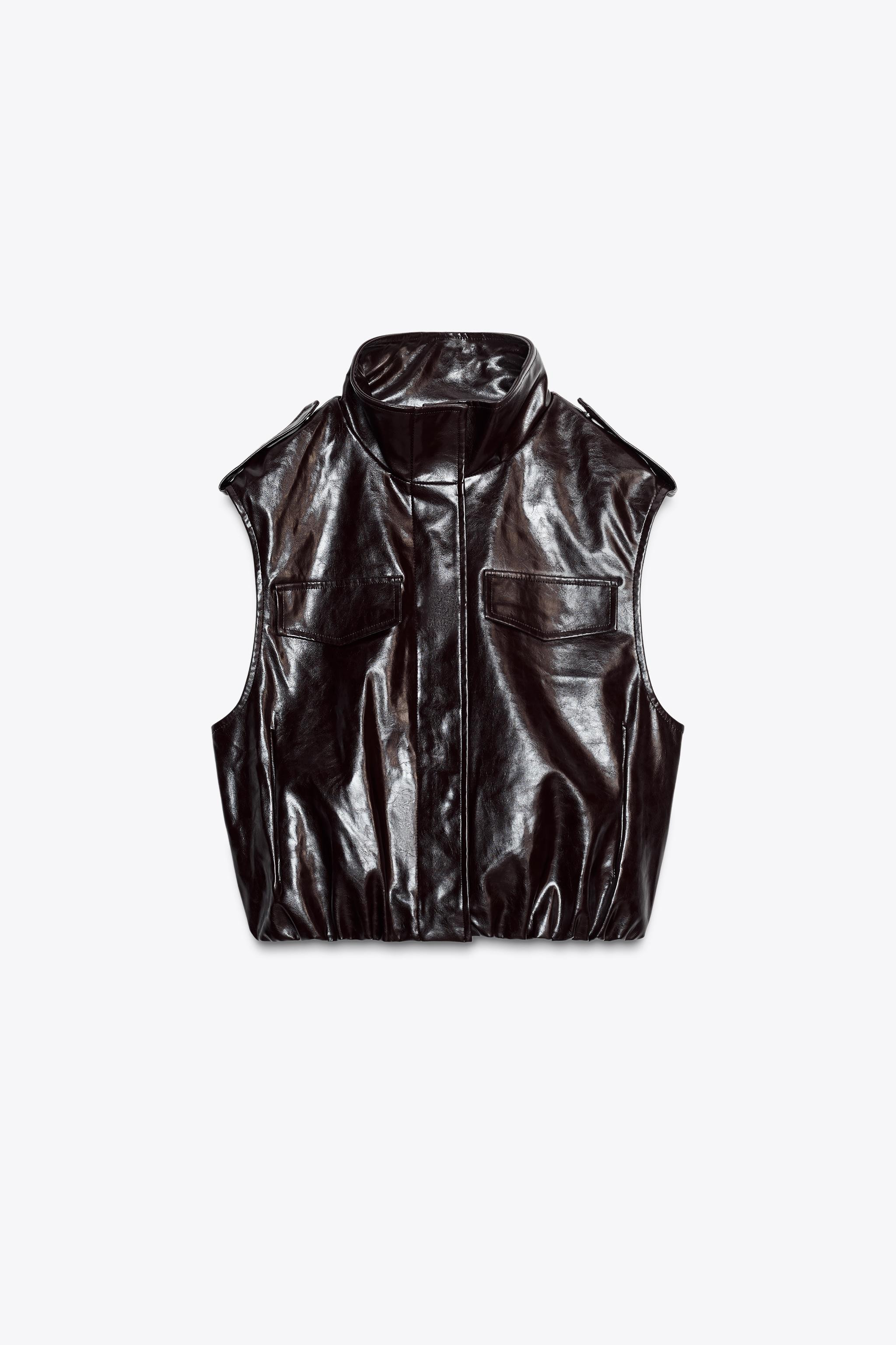 PUFFER FAUX LEATHER VEST | Zara US