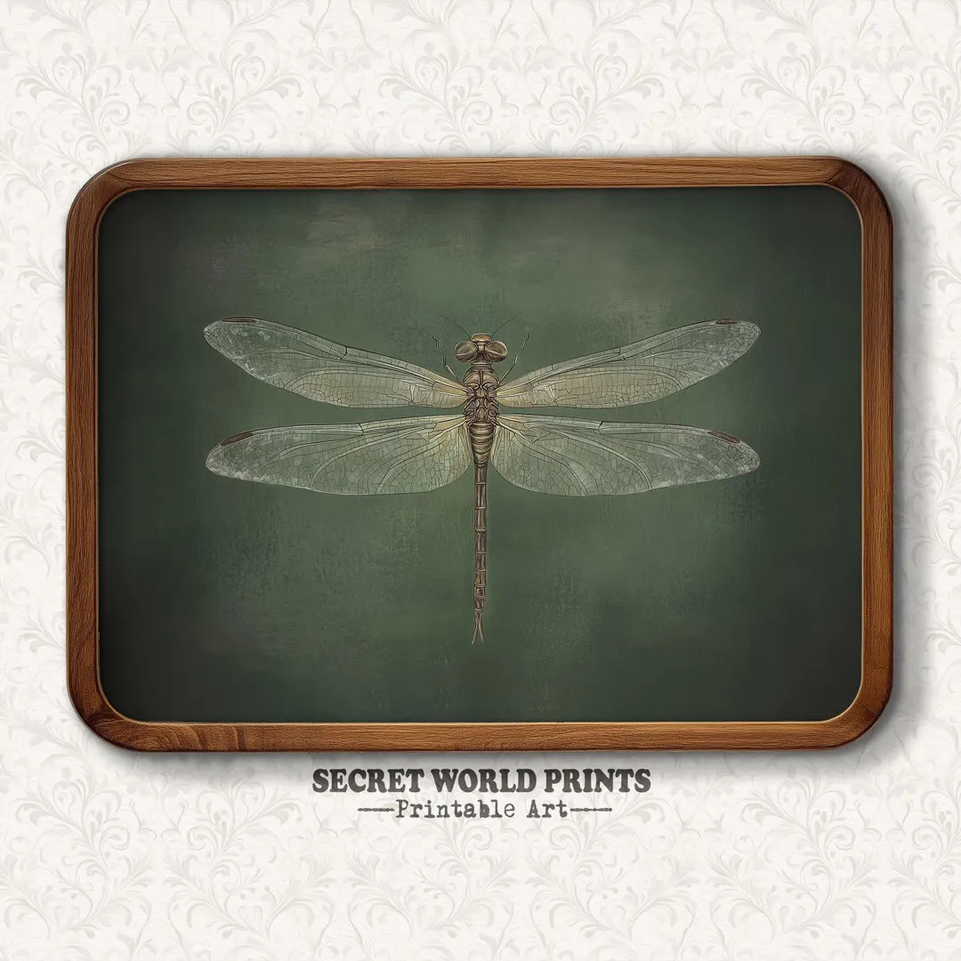 Vintage Dragonfly Print: Green Insect Painting, Dark Academia Wall Art (digital Download) - Etsy | Etsy (US)