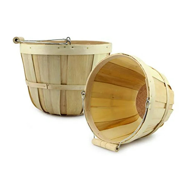 Cornucopia Brands Round Wooden Baskets (2-Pack, Natural); Wood Fruit Buckets with Handle, 4-Quart... | Walmart (US)