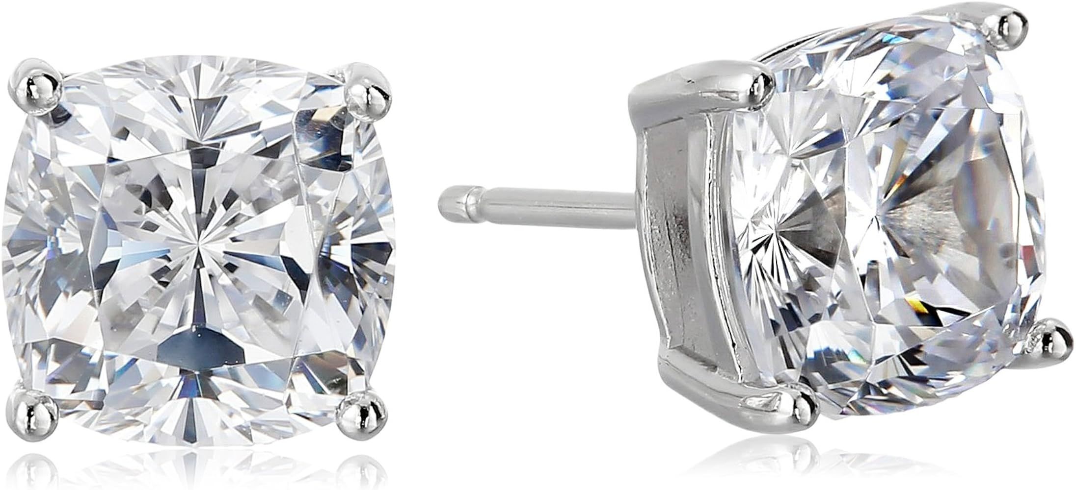 Amazon Collection Platinum Plated Sterling Silver Cushion Cut Cubic Zirconia Stud Earrings | Amazon (US)