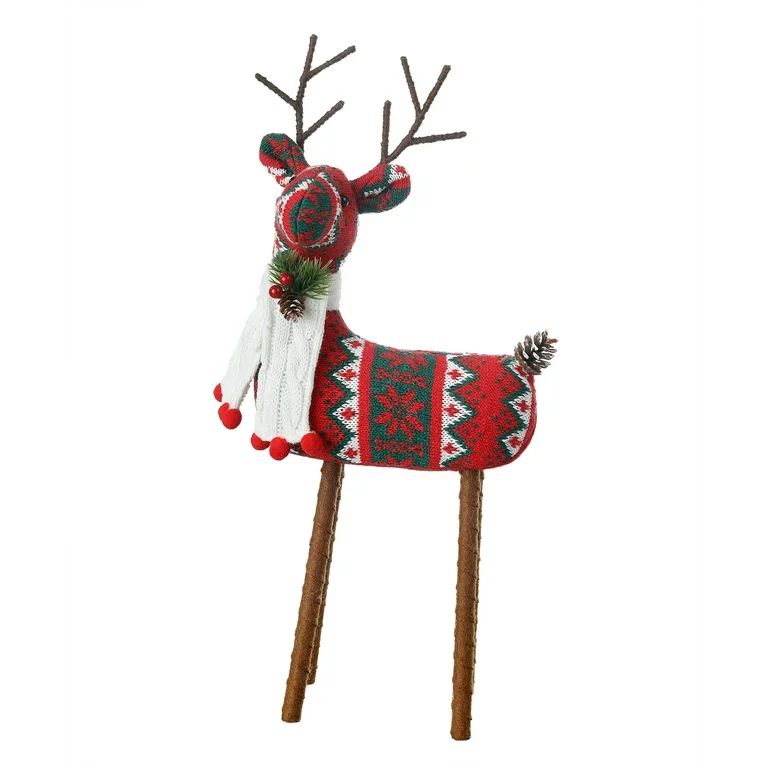 Holiday Time Red & Green Fabric Deer Tabletop Decoration, 18" - Walmart.com | Walmart (US)