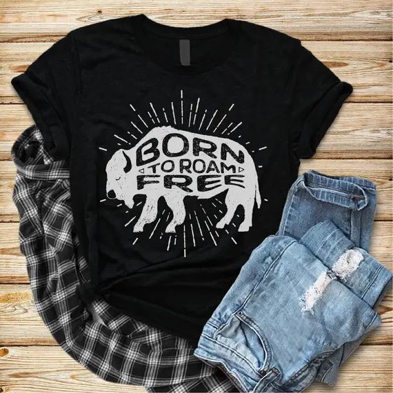 Born to Roam Free Short-Sleeve Graphic Tee - Buffalo T-shirt - Wild West Shirt - Oklahoma Buffalo Sh | Etsy (US)