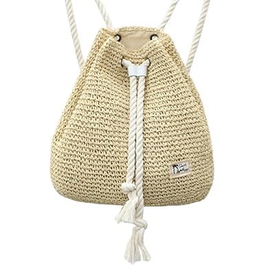 Tonwhar® Campus Fashion Straw Shoulder Bag Beach Backpack Purse | Amazon (US)