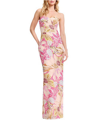 Women's Vada Strapless Floral Sequin Gown | Macy's