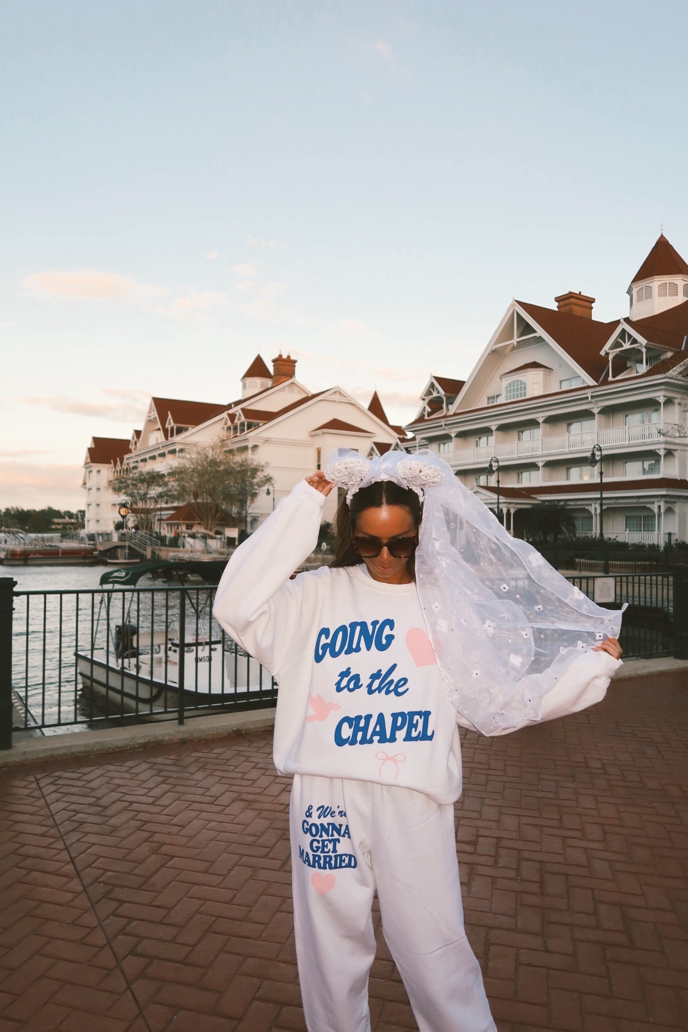 Going to the chapel bride sweatsuit🤍 riffraff set, white jumpsuit, bride outfit, bride ootd, bachelorette outfit, bridal shower outfit, wedding outfit, Disney Inspo, Disney outfit #bride #disney 

#LTKWedding #LTKGiftGuide #LTKootd