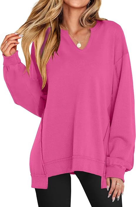 ANRABESS Sweatshirt for Women V-Neck Oversized Fall Outfits | Amazon (US)