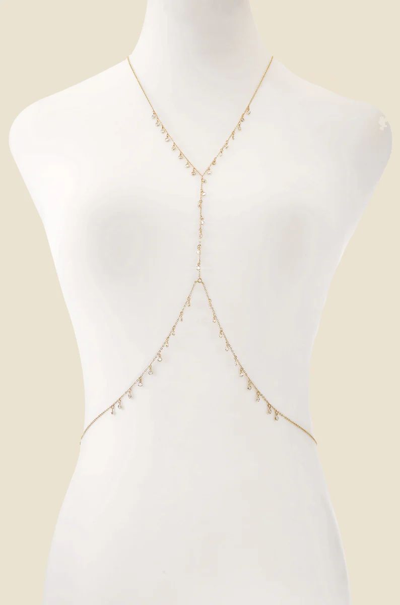 Crystal Fringe Body Chain in Gold | Ettika