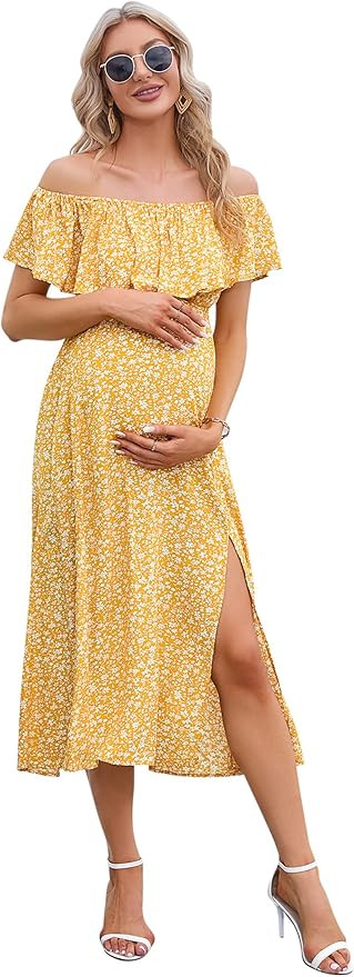 Maternity Dress Women's Off Shoulder Split A Line Casual Maxi Dress Photography Dress for Babysho... | Amazon (US)