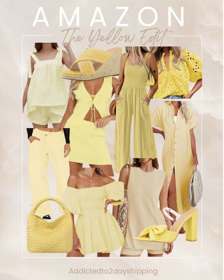 I am loving yellow right now so I rounded up some of my favorite yellow pieces from Amazon! 

Yellow maxi dress, yellow puffy sleeves off the shoulder mini dress, yellow tank style and pants jumpsuit, yellow eyelet puffy sleeve top, yellow tie tank rope and shorts set, yellow knit sleeveless and shorts lounge set, yellow tie tank top and skirt set, yellow cargo pants, yellow straw wedges, yellow bow heels, yellow woven leather handbag 



#LTKSeasonal #LTKStyleTip #LTKFindsUnder100