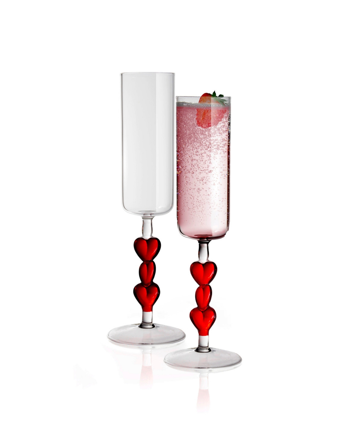 Qualia Glass Red Heart Stemmed Champagne Flute Glasses, Set of 2 - Clear with Red | Macy's