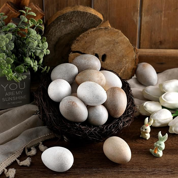 Gejoy 12 huevos de Pascua moteados de plástico neutro, huevos de gallina falsos con textura past... | Amazon (US)