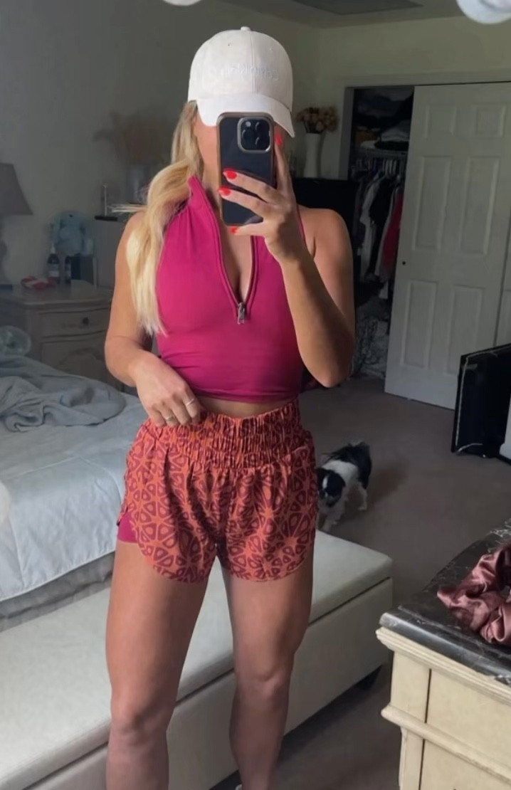 Shorts in the gym all summer🍓 both pieces are from Vitality, the top has a built in sports bra and is a size small, true to size. Shorts are the Vista shorts in a size xsmall