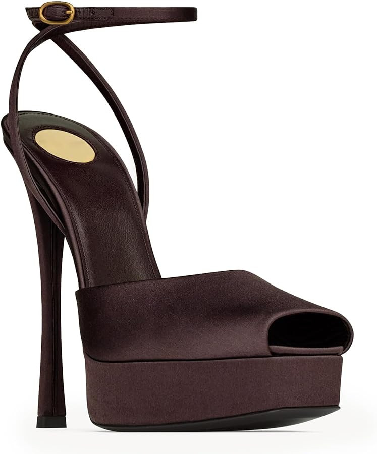 Stiletto High Heel Platform Sandals for Women Peep Square Open Toe Heeled Pumps Ankle Strap Backl... | Amazon (US)