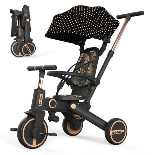 Bebehoo Tricycle Stroller for Toddler,Foldable Baby Tricycle,Kids Balance Bike with Push Handle,Toddlers Stroller Bike with 1 to 5 Years,7-in-1 Push Tricycle Bike for Kids(Gold) | Amazon (US)