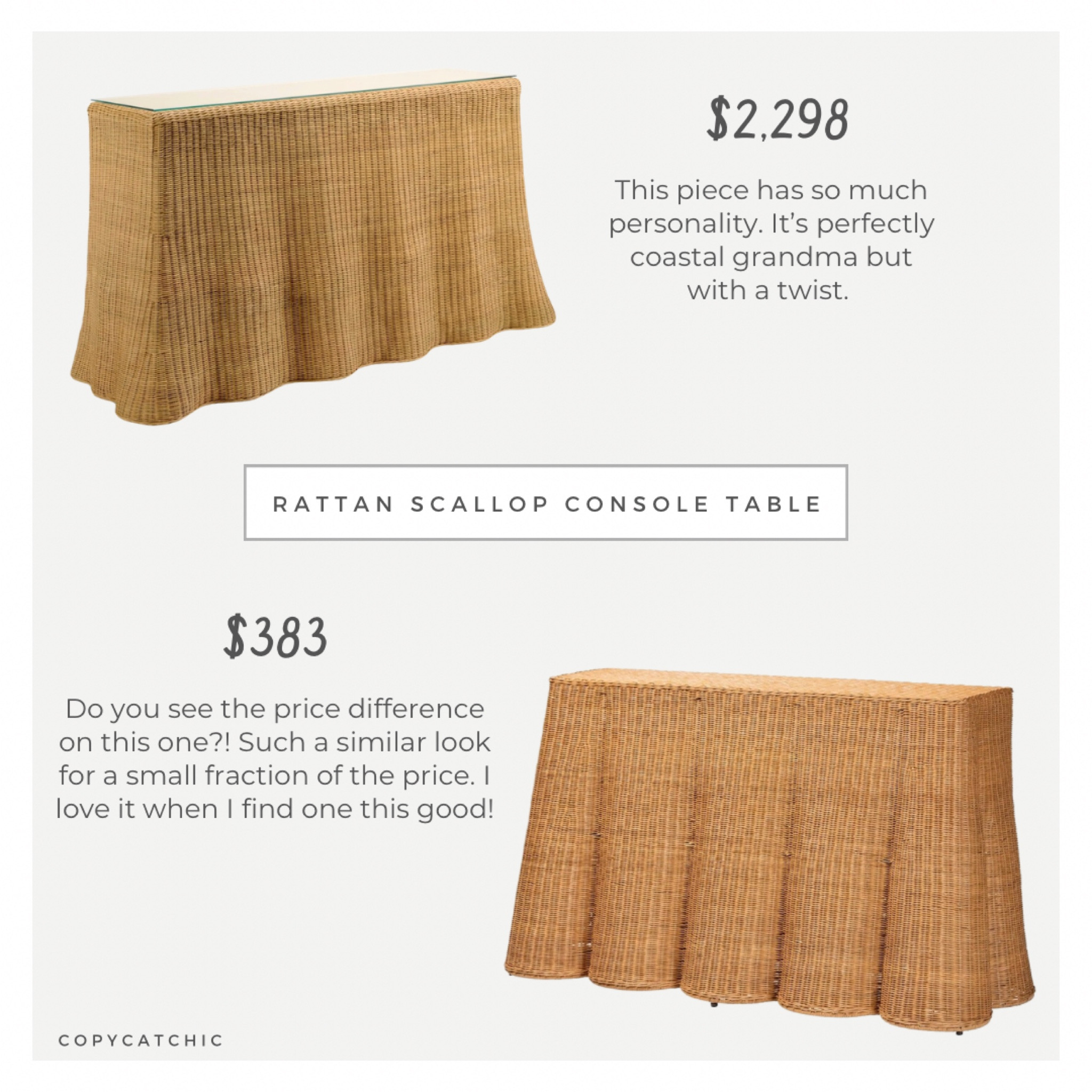 Scalloped woven rattan console table dupe 

#LTKHome