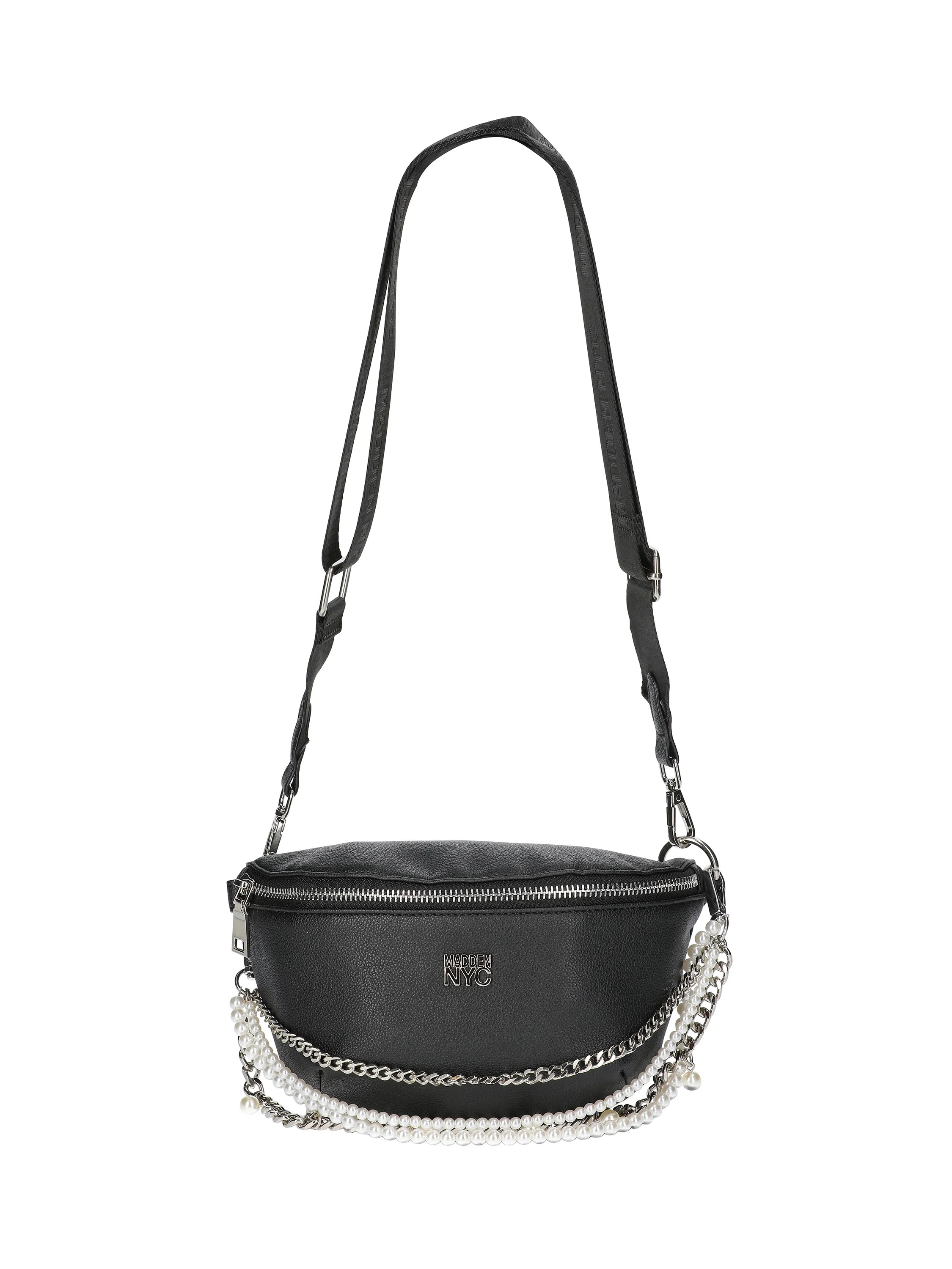 Madden NYC Women's Faux Pearl and Chain Fannypack, Black - Walmart.com | Walmart (US)