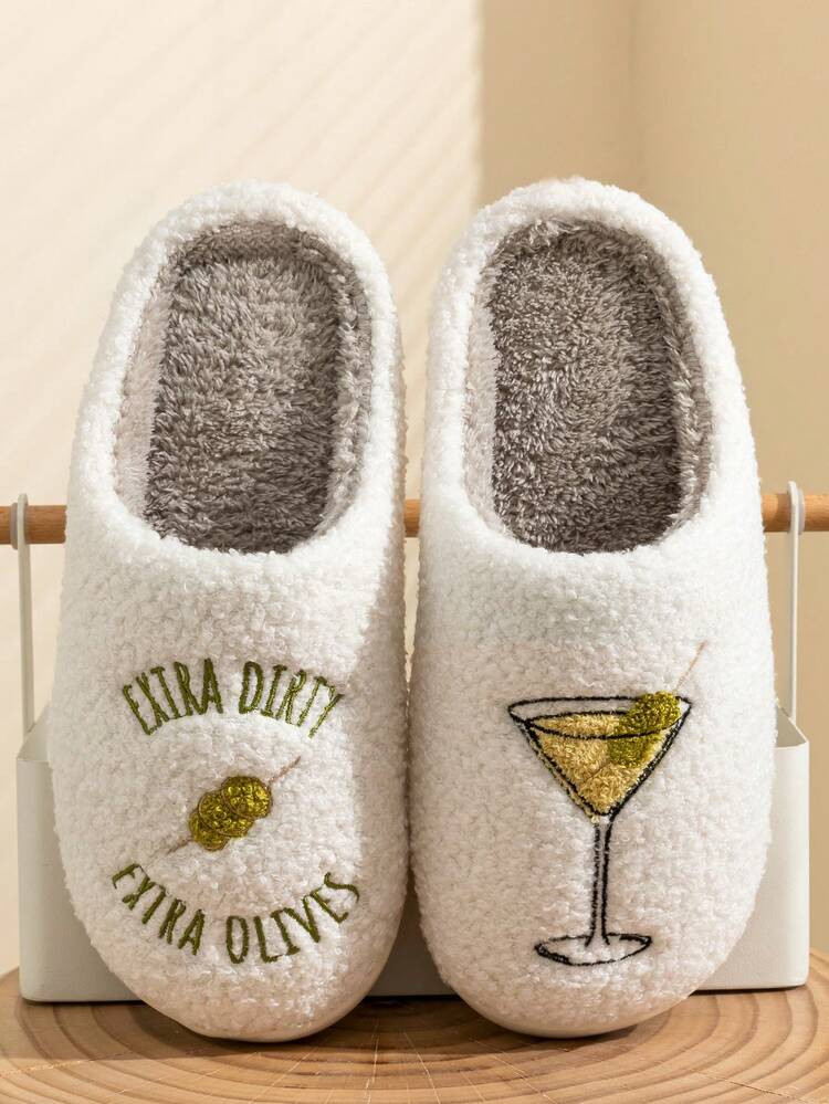 Dirty Martini Extra Dirty Slippers Comfy Fuzzy Slippers Bachelorette Party Bridal Shower Girl Leisure Mom Daughter Gift Indoor Couples Shoes | SHEIN