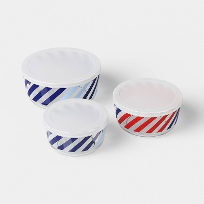 6pc (set of 3) Plastic Bowl and Lid Set Red/Blue Striped - Room Essentials™ | Target