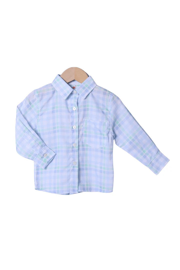Smocked Bunny Blue and Green Plaid Bubble Button Down | The Smocked Flamingo