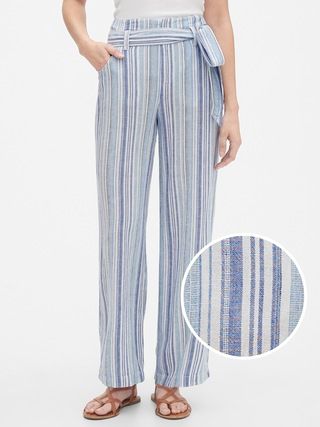 Stripe Tie-Belt Pants in Linen | Gap Factory