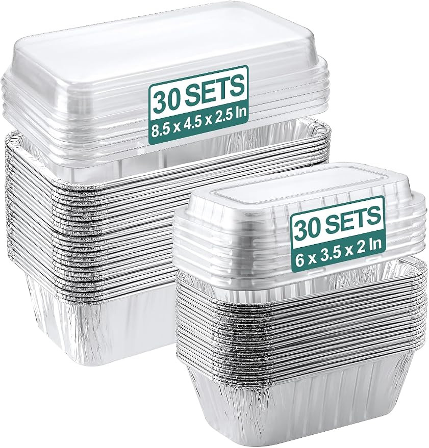 60 Pack Disposable Aluminum Loaf Pans with Lids Combo Set - 30 Pack 8.5x4.5x2.5 Foil Loaf Pans & ... | Amazon (US)