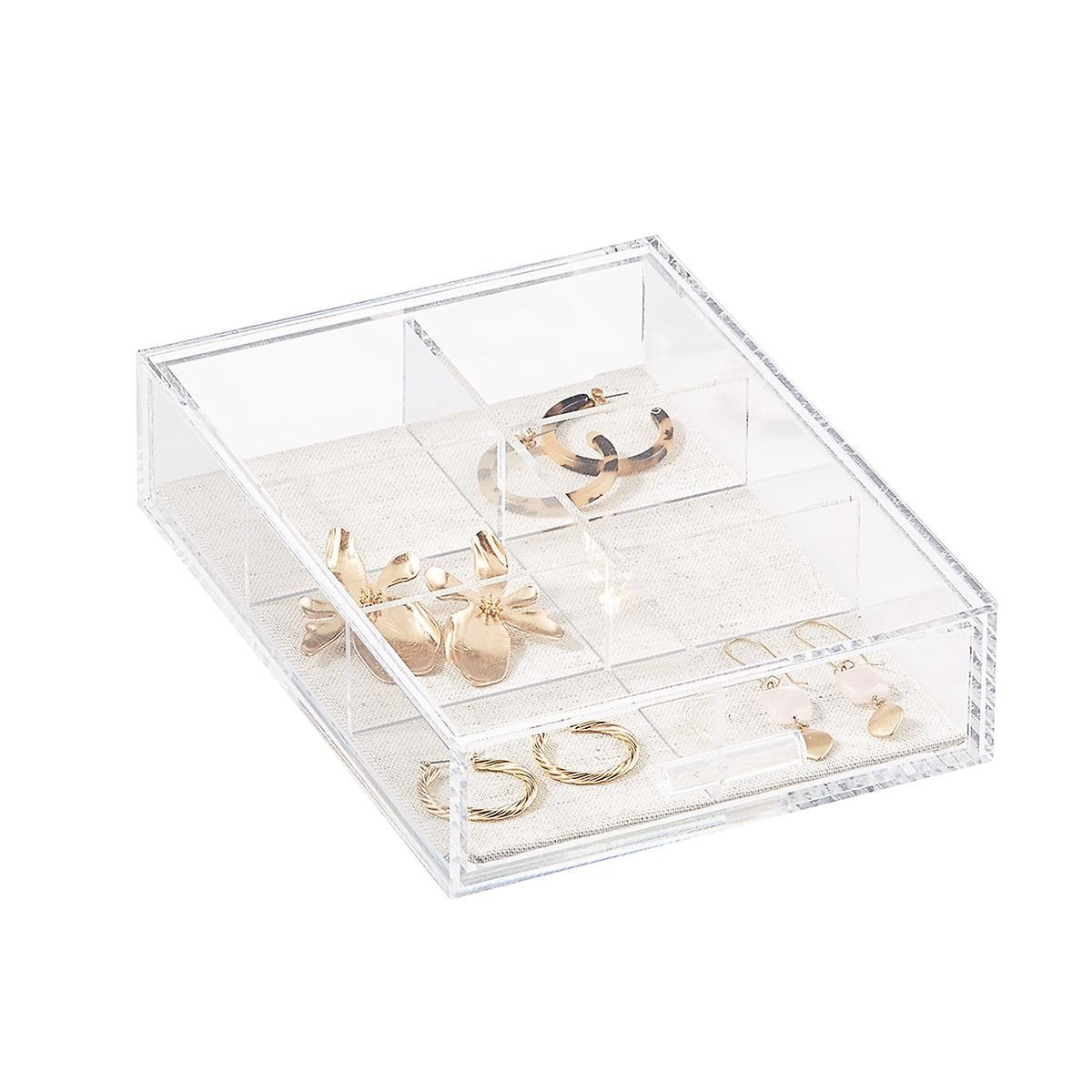 1-Compartment Narrow Acrylic Jewelry Drawer Clear/Linen | The Container Store