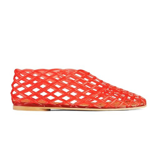 MAIJED Jelly Mesh Ballet Flats for Women Red Hollow Jellies Flat Sandals Round Toe Slip On Beach Balleria Flat Shoes Red US8 | Amazon (US)