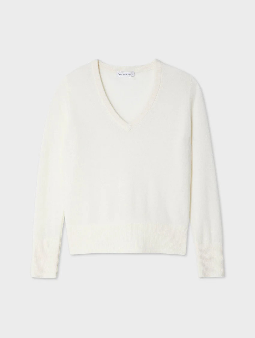 Cashmere V Neck | White and Warren