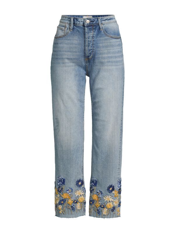 Driftwood Royce x Dahila Floral Whiskered Cropped Jeans on SALE | Saks OFF 5TH | Saks Fifth Avenue OFF 5TH