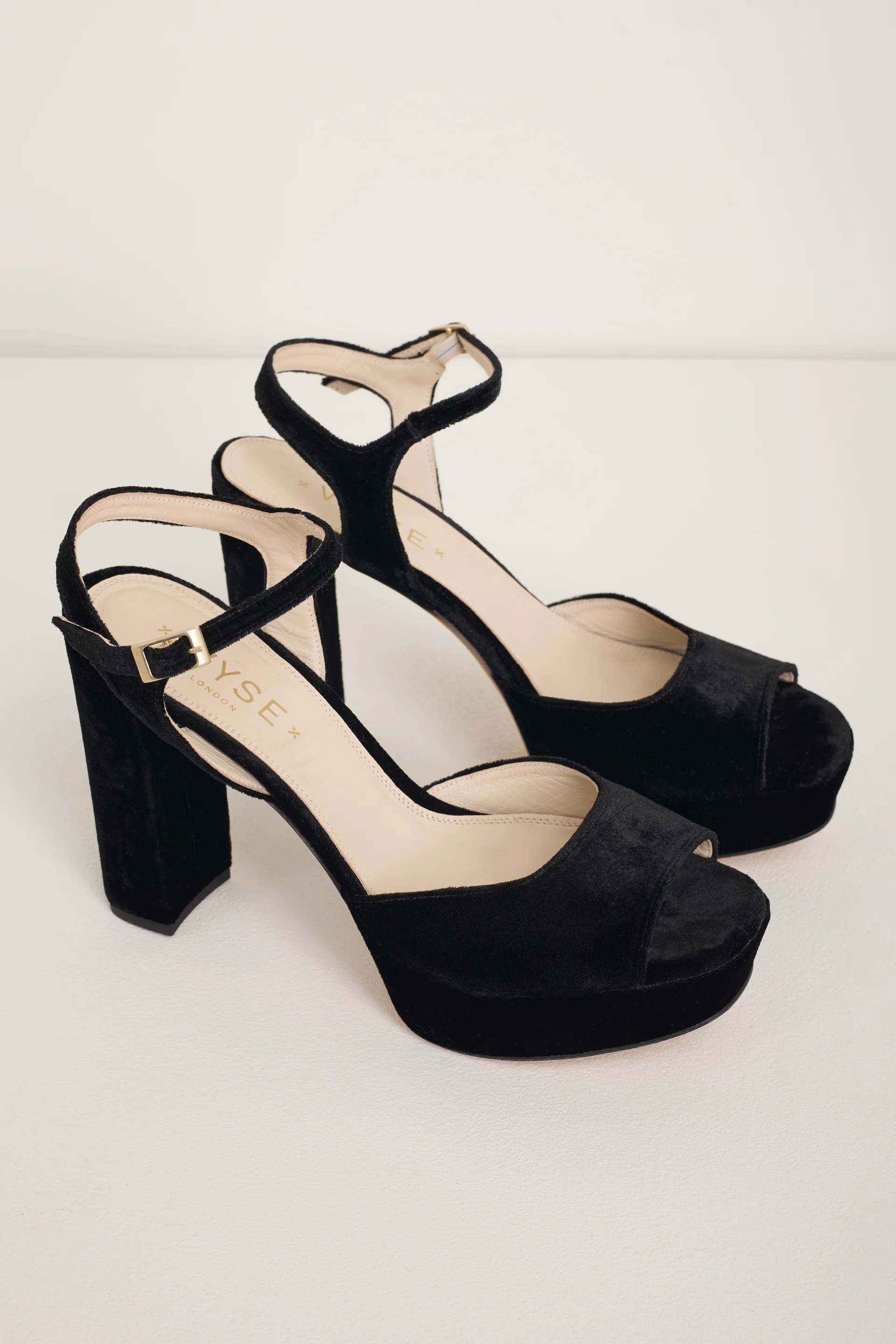 Betty High Heel Peep Toe Sandal - Black Velvet | WYSE London