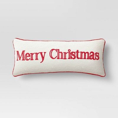 12"x30" Holiday Oversized Merry Christmas Lumbar Throw Pillow White/Red - Threshold™ | Target