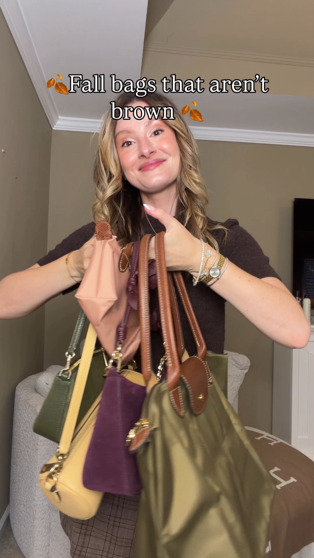 Fall bags that aren’t brown, (and all under $200)! 🍂 Comment SHOP & I’ll dm you the links 🍂

Of course the new olive Longchamp Le Pliage is a staple color in general but especially for fall! I consider green a bit of a neutral that will go with everything you wear this fall.

Pink Longchamp Le Pliage bags are more like a mauve so the muted tone works well in a fall color palette 

Another green bag but this one is punchier! This suede green Kate spade bag is stunning and even thought it’s a more saturated green it’s still neutral and muted enough to fit in seamlessly with fall color palettes.

Now we’re getting more fun with this butter yellow barrel bag from Coach. This is such a nice toned down shade of yellow that adds some brightness to your fall outfits but still fits in well.

Everyone forget about purple when it comes to fall but you shouldn’t! This purple suede Kate spade Margot is a beautiful and elevated way to add some color to your fall wardrobe without feeling out do season. 

Which one is your favorite and are there any other colors you would have included?