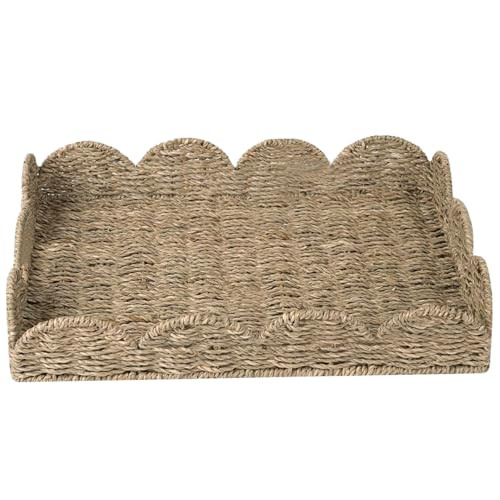 Serving Trays Rattan Tray 19.7X14.6X3.9 Inch Grass Woven Serving Tray with Scalloped Edge and Built-in Handle Rustic Decorative Coffee Tray Rectangle Storage Tray | Amazon (US)