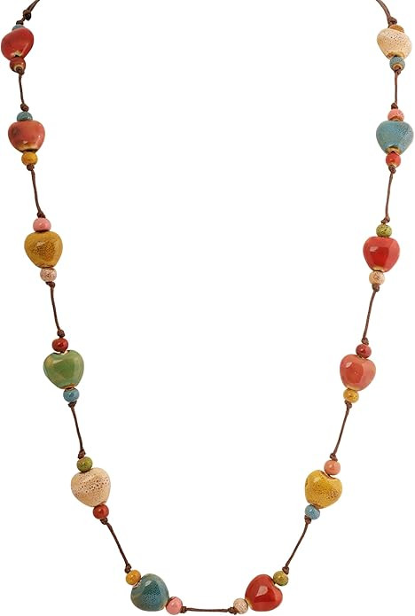 MINACHI Hippie Bohemian Colorful Ceramic Bead Long Strand Necklace, Boho Hippie Beach Summer Stat... | Amazon (US)