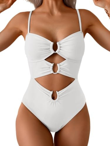 Eomenie One Piece Swimsuit for Women Ring Linked Monokini Sexy Bathing Suit Cutout Swim Suit White | Amazon (US)