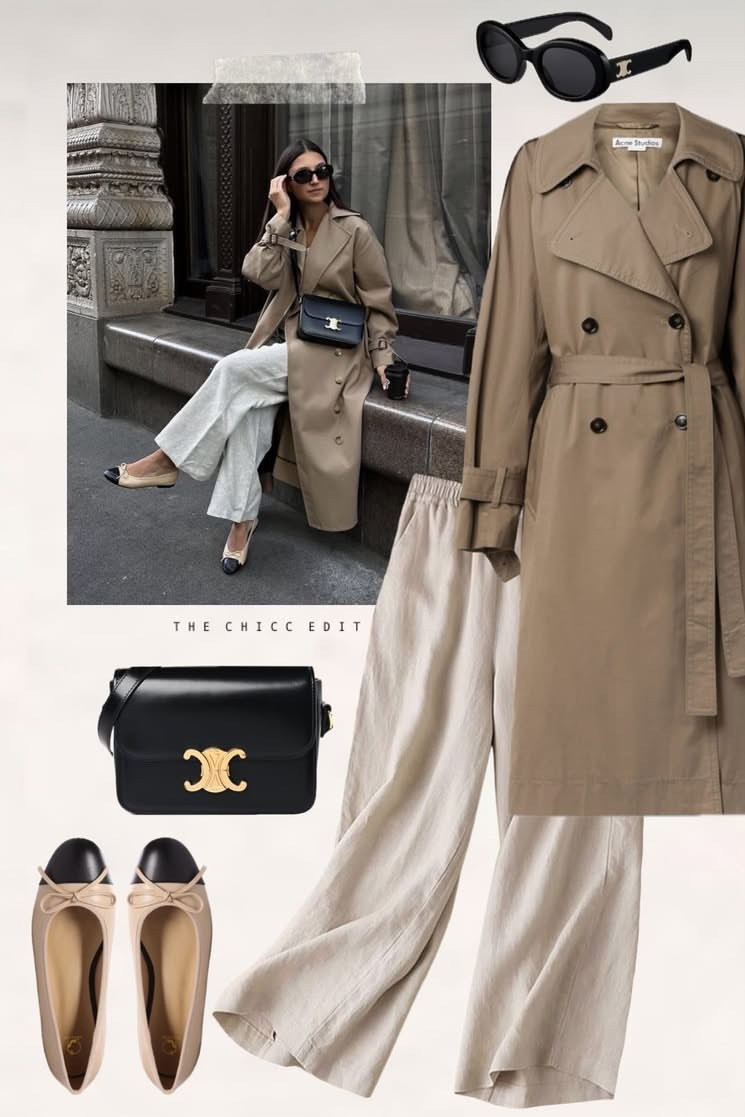 Shop the look 🕶️🧥

#outfit #ootd #trenchcoat #flats #pants Tory Burch YSL sunglasses dupe 

#LTKootd #LTKWorkwear #LTKOver40