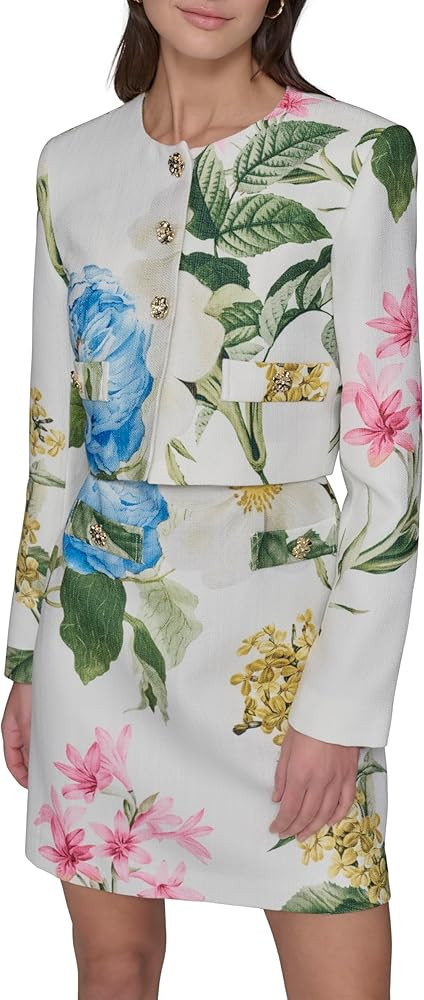 KARL LAGERFELD Women's Tailored Button Front Cropped Jacket | Amazon (US)