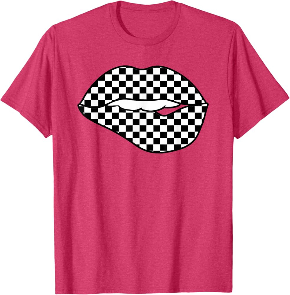 Funny Checkered Black White Lip Gift Cute Checkerboard Women T-Shirt | Amazon (US)