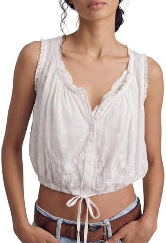 Gnveub Womens Summer Boho Lace Tank Cami Tops Button Down Sleeveless Flowy Blouses Crop Tops Clot... | Amazon (US)