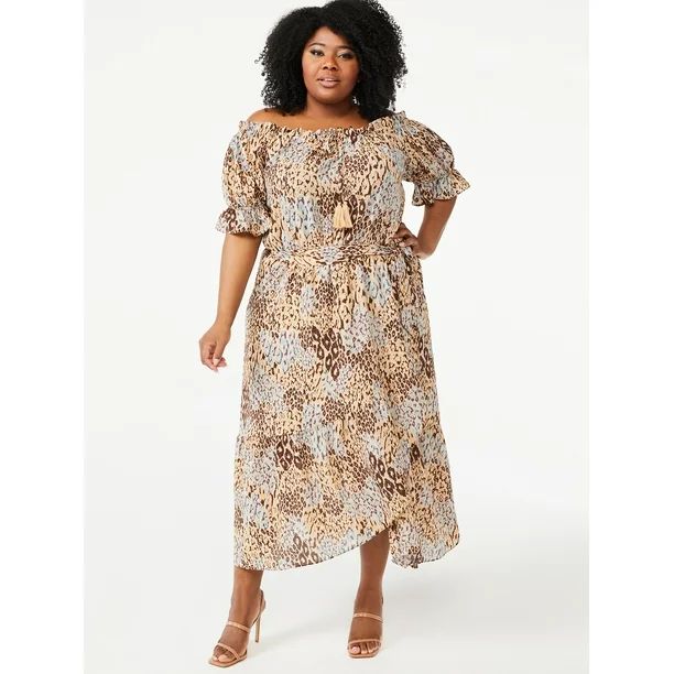 Sofia Jeans by Sofia Vergara Women's Plus Size Faux Wrap Midi Dress with Convertible Neckline | Walmart (US)