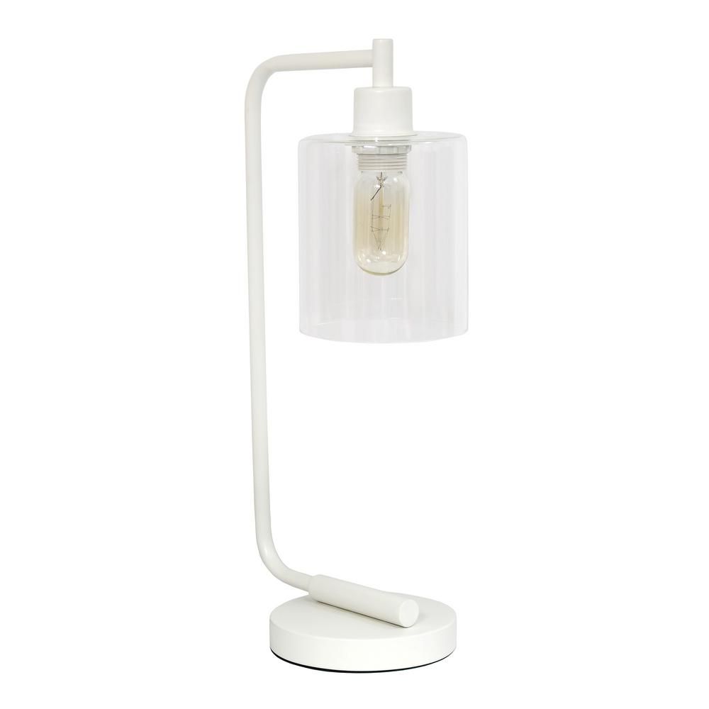Simple Designs 18.75 in. Bronson Antique Style White Industrial Iron Lantern Desk Lamp with Glass Sh | The Home Depot