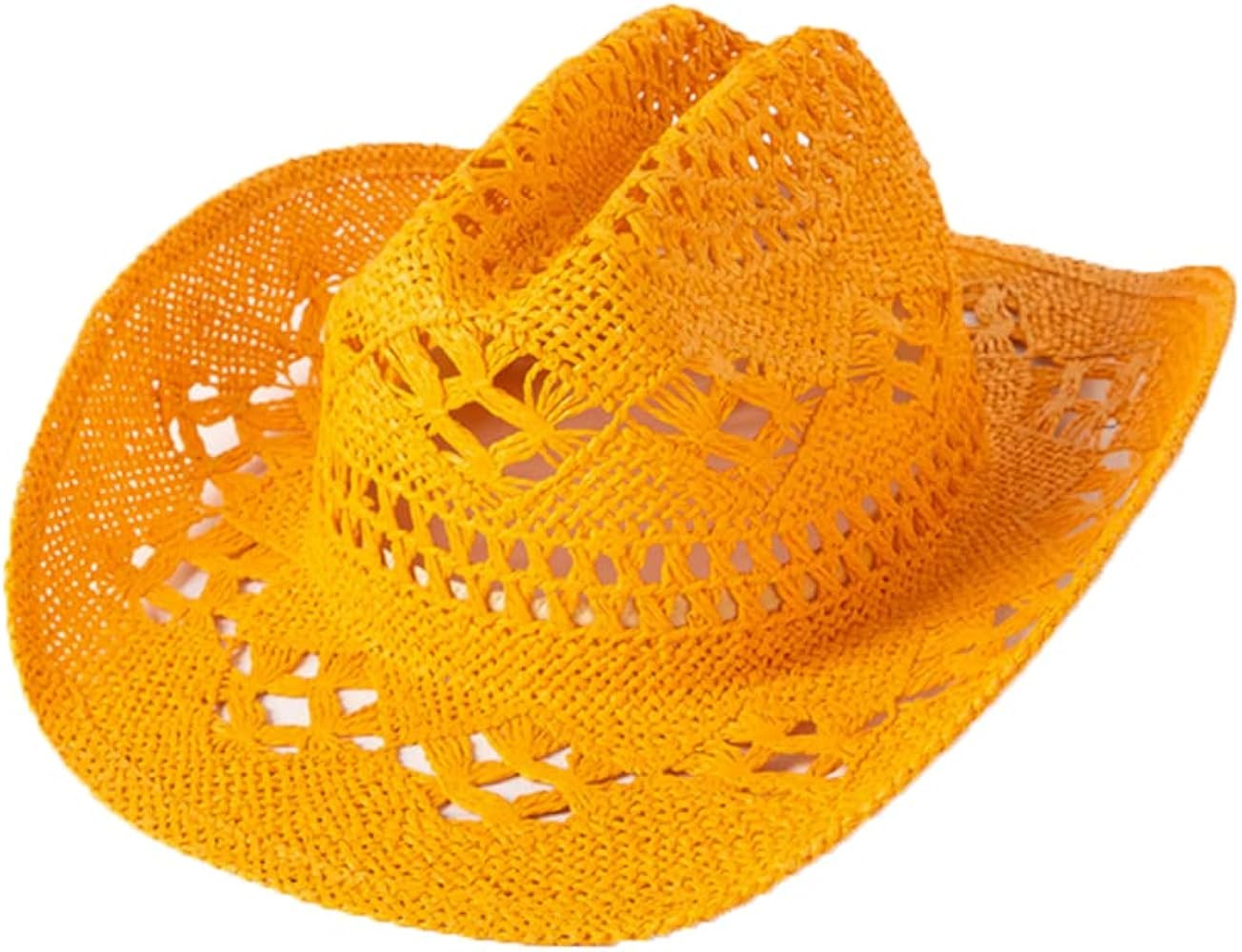 Hollow Straw Sun Hat Handmade Woven Cowboy Hat Summer Beach Hat for Women Men | Amazon (US)